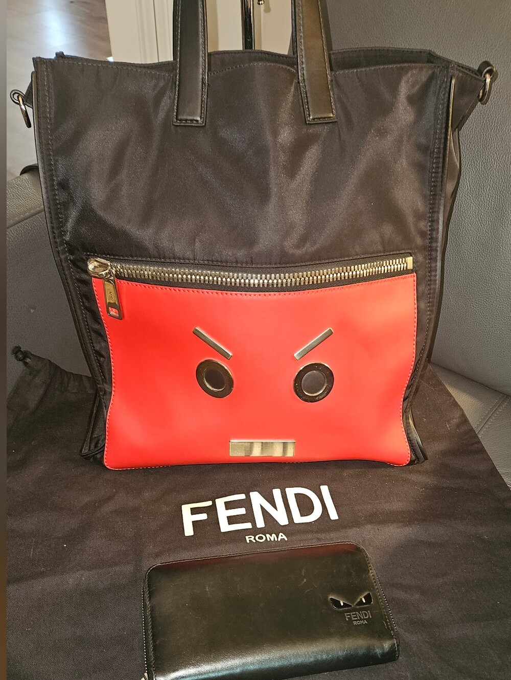 Fendi Faces Nylon Tote Bag W/ Wallet